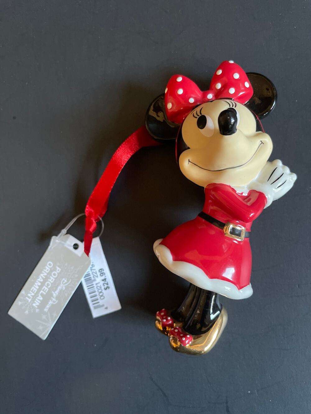 Disney Santa Suit Minnie Mouse Porcelain Bell Christmas Ornament Holiday 5" Tall
